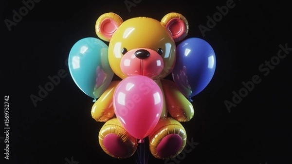 Fototapeta Balloon bear with colorful party inflatables, perfect for birthday celebrations