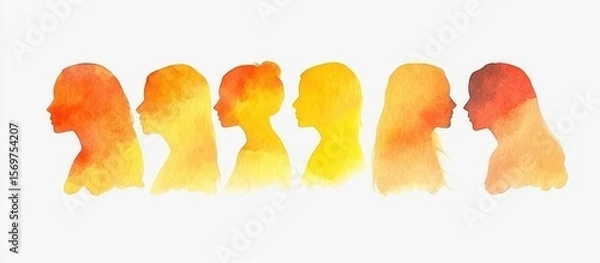 Fototapeta Watercolor Silhouette Diversity: A spectrum of interconnected feminine identities
