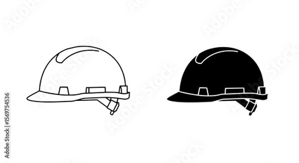 Fototapeta Vector Safety Helmet: Vector drawing of a safety helmet, showcasing the outline and black and white rendering.