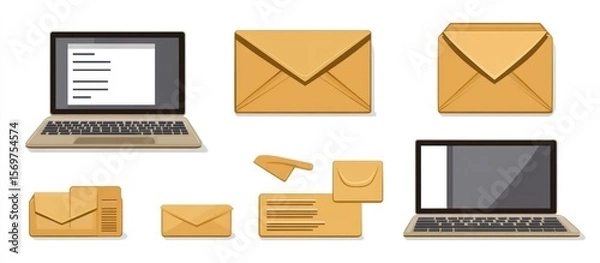 Fototapeta Digital correspondence visualized through laptop and envelope illustrations