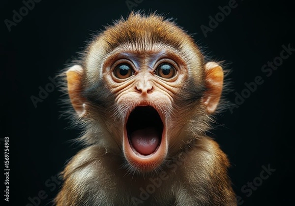Fototapeta Monkey with mouth open, expressing surprise or excitement.