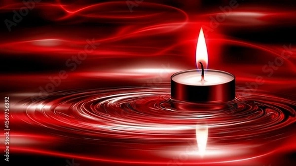 Obraz Lonely candle floating slowly across a lakeâ€™s surface as red moonlight gives the night an eerie, dreamlike feel