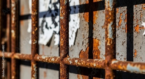 Fototapeta Rusty Metal Grid with Peeling Paint, Urban Decay Texture