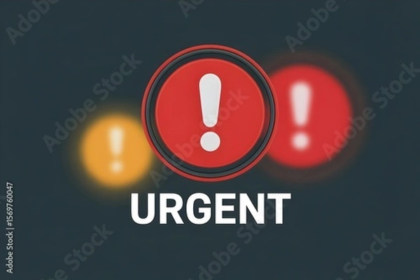 Fototapeta Red alert warning button with exclamation mark urgent notification emergency alarm system danger sign interface element dark background