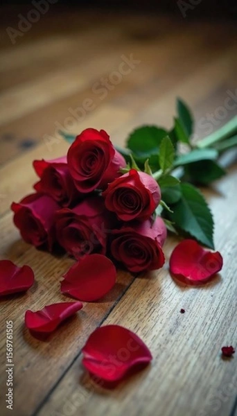 Fototapeta Discarded Red Roses A Symbol of Betrayal and Heartbreak on Polished Wood