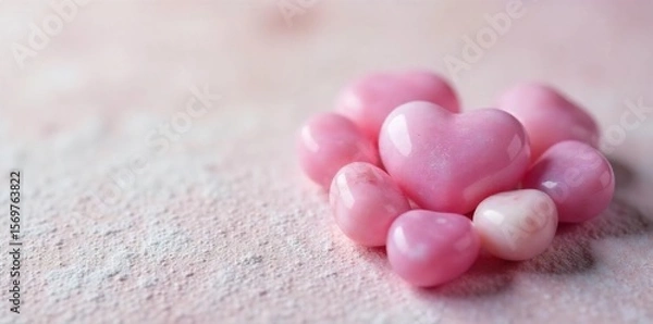 Fototapeta Serene Rose Quartz Heart Peaceful Stones for Spa, Wellness, and Meditation