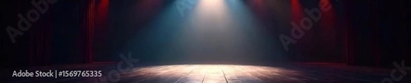Fototapeta Dazzling Spotlight on Empty Theater Stage, Ready for Opening Night Performance