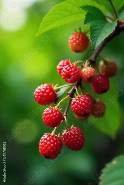 Fototapeta Ripe Berries Ready for Harvest A Close-Up of Lush Green Branches Overflowing with Juicy Fruit