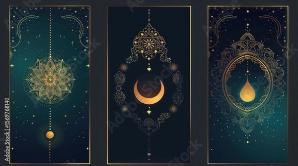 Obraz Ornate mandala crescent moon and teardrop on starry night
