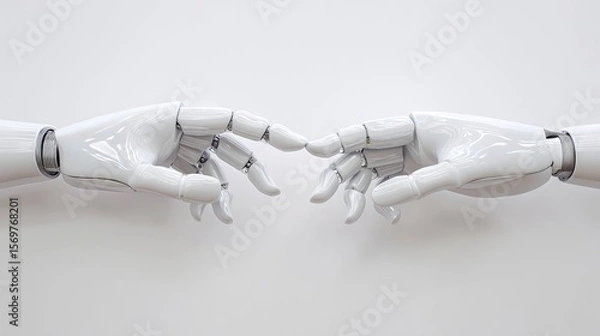 Obraz Two robotic electronic arms, touching each other.