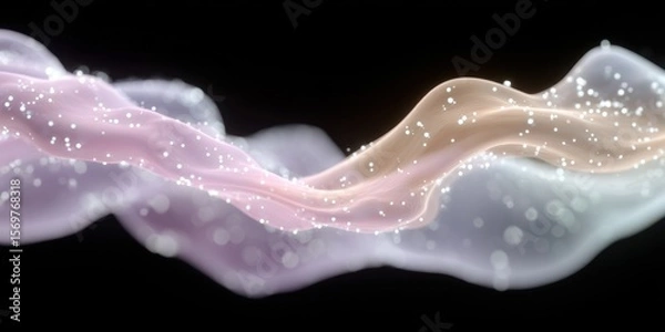 Obraz Abstract wave of light: ethereal flow of pink and beige with glowing particles on black background