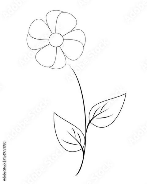 Obraz Flower on stem outline on isolated background