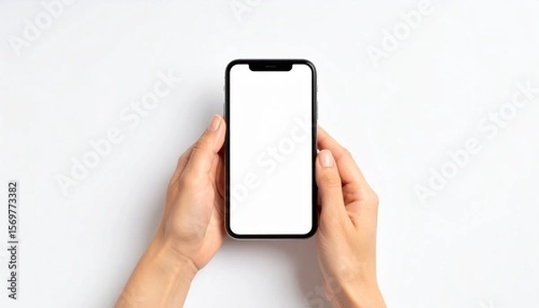 Fototapeta Hands Holding Smartphone with Blank White Screen Mockup for App Presentation