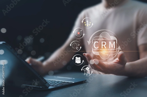Fototapeta CRM Concept, Customer Relationship Management, Customer Focus Must Come First, Key Strategy to Increase Sales for Business