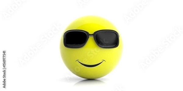 Fototapeta Yellow smiling emoji with sunglasses on white background. 3d illustration