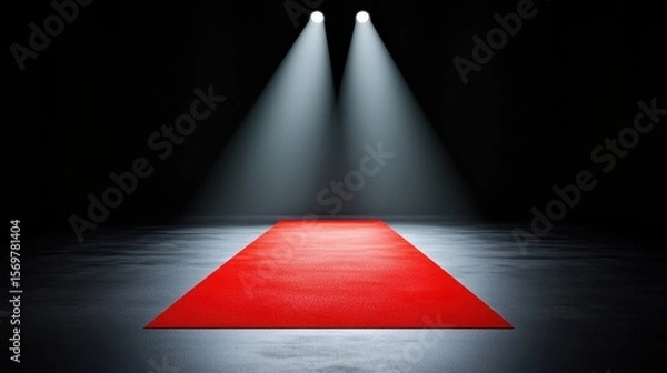 Fototapeta Red Carpet Under Spotlights Dramatic Dark Background