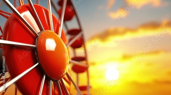 Fototapeta Red Ferris Wheel at Sunset Close Up View