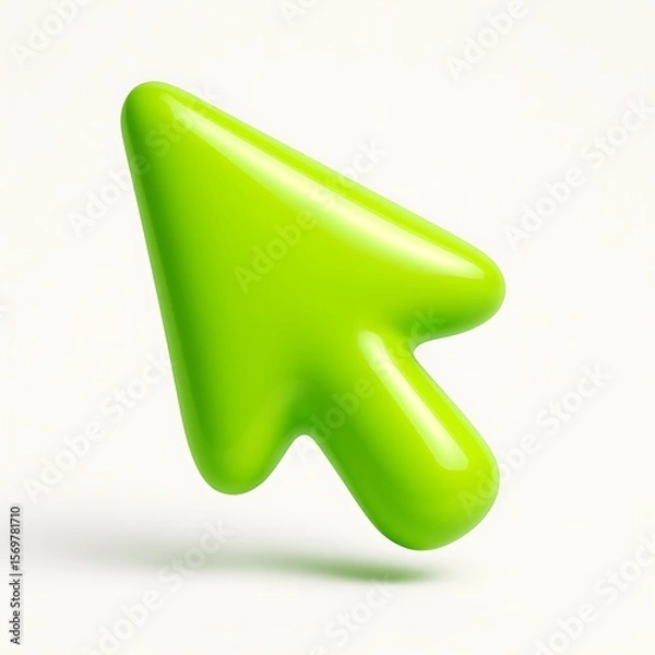 Fototapeta Shiny bright green computer mouse cursor arrow isolated on white background