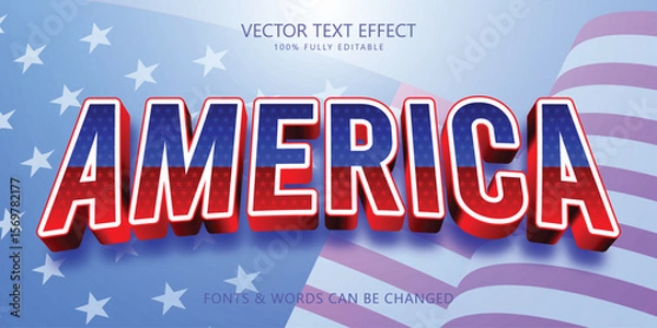 Fototapeta America editable text effect, 3d text style