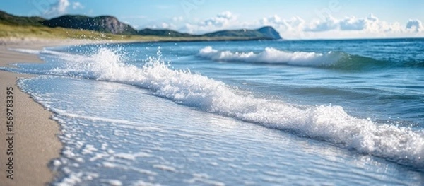 Obraz Sunny beach waves crashing on sand