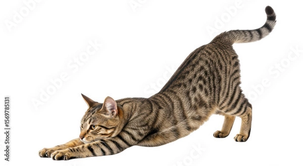 Fototapeta Isolated Tabby Cat Stretching