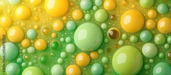 Obraz Colorful, round liquid droplets in shades of yellow and green