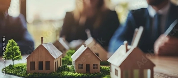 Obraz Miniature houses on a table, business meeting