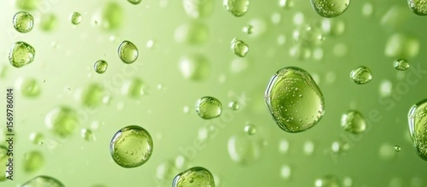 Obraz Green liquid droplets, close-up