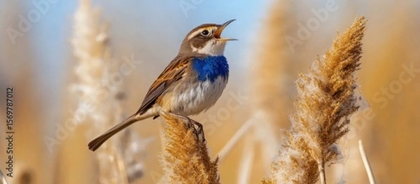 Obraz Singing bird perched on reed (2)
