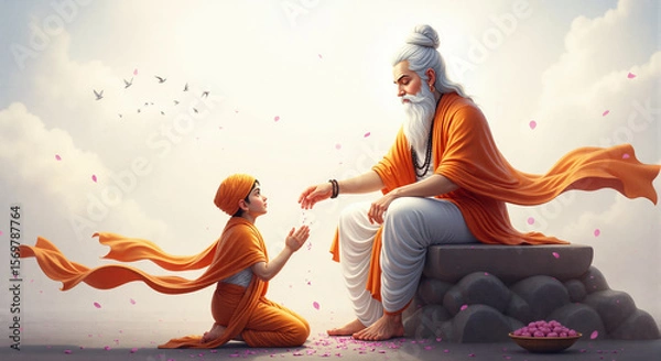 Fototapeta Guru Purnima Artistic Tribute Depicting Guru Passing Wisdom in a Sacred Ceremony