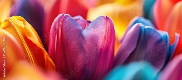 Obraz Vibrant tulip petals in a close-up display of color