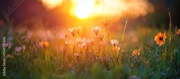 Obraz Sunset over wildflowers in a meadow