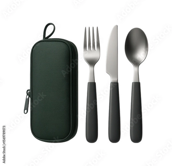 Fototapeta Portable cutlery set with a travel case, convenient for picnics or camping trips.