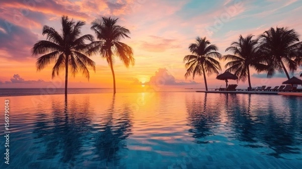 Obraz Tropical sunset over pool