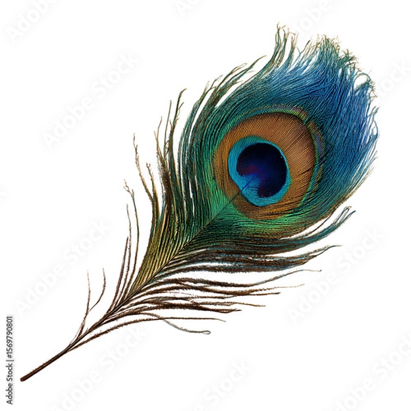 Obraz peacock feather isolated on transparent background cutout.