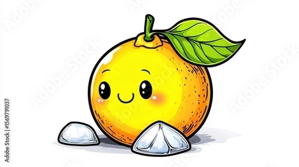 Fototapeta Smiling Cartoon Orange with Ice Cubes Pixel Art Illustration