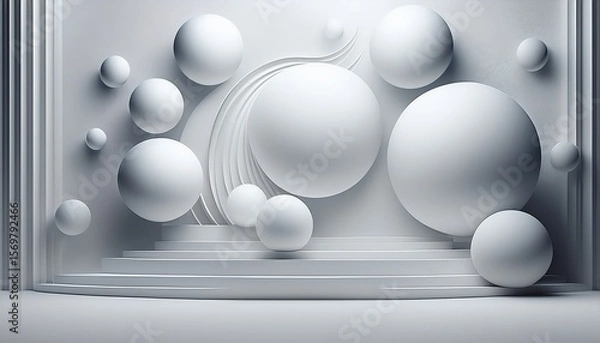 Fototapeta white backdrop with 3d spheres