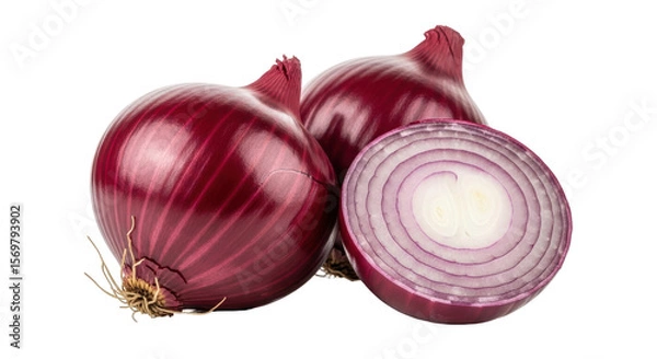Fototapeta Isolated Group of Red Onions, Whole and Halved