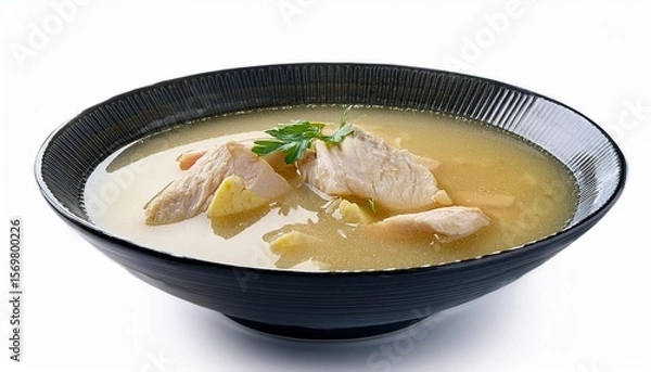 Fototapeta chicken soup in a bowl isolated on white background