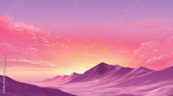 Obraz Beautiful purple desert mountains at sunset with vivid pink and orange sky and soft clouds in warm evening light