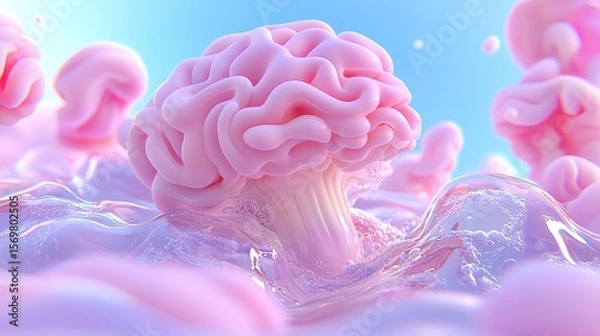 Fototapeta Abstract Pink Brain in Colorful Fluid with Soft Waves and Creative Background