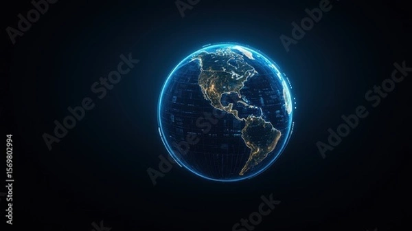 Fototapeta Glowing Earth Globe with Network Connections on Dark Background for Technology Concepts