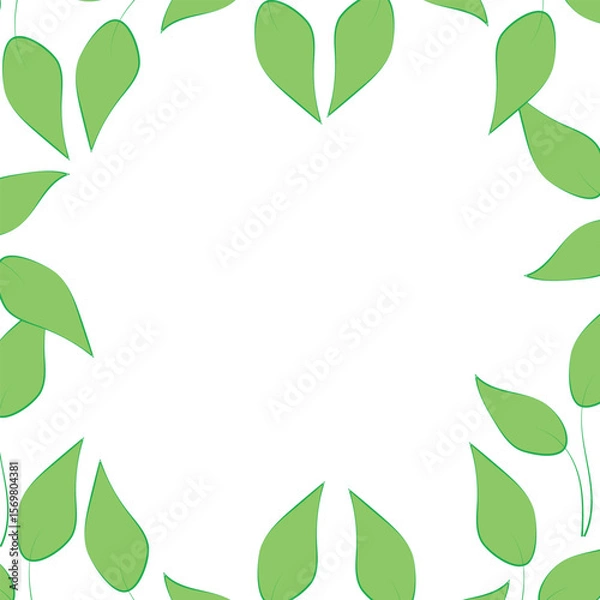 Fototapeta Green leaves frame with space for text. Summer design. Leaf border. Vector.