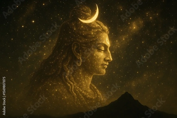 Fototapeta shiva Ji in Black and Gold Universe – Silhouette with Cosmic Glow