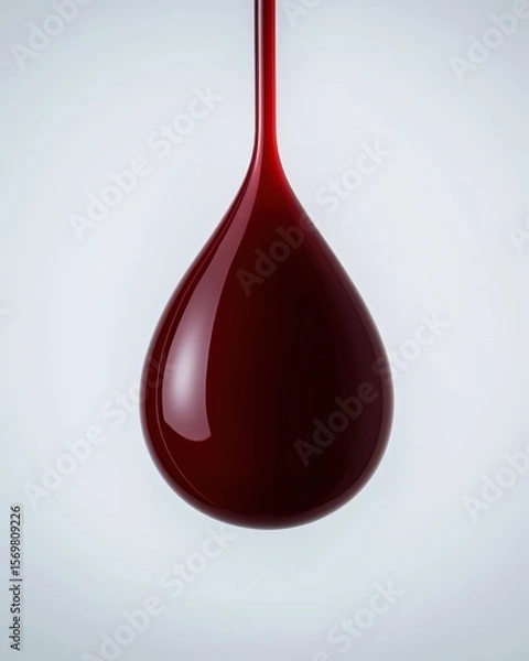 Fototapeta Close-Up Of A Single Glossy Red Liquid Drop On White Background