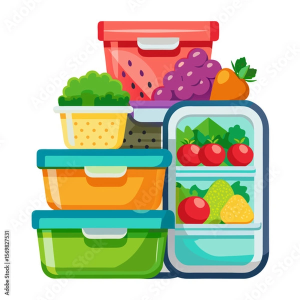 Obraz Colorful and organized set of meal prep containers for healthy eating