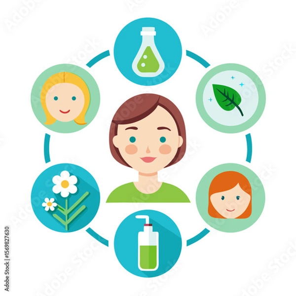 Obraz Set of 5 6 simple icons illustrating steps in a skincare routine