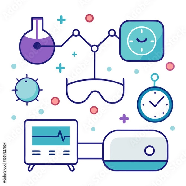 Obraz Collection of sleep science icons illustrating sleep cycle and related aids