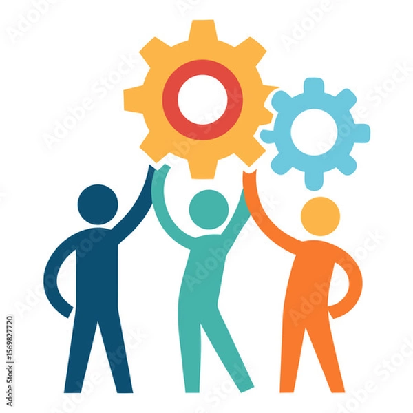 Obraz Three abstract human figures connected in a collaborative team synergy concept