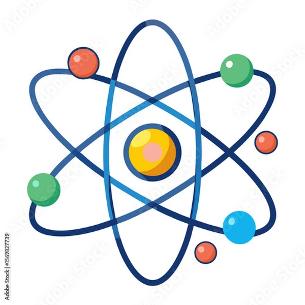 Obraz Simple and clean atomic structure model with nucleus and orbiting electrons